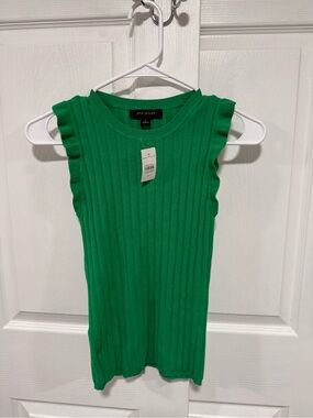 Ann Taylor Sleeveless Ruffled Rib Knit Top in Green